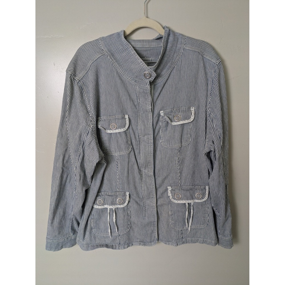 Lwea A‎ Little Womens Blue White Pinstripe Jacket 2X